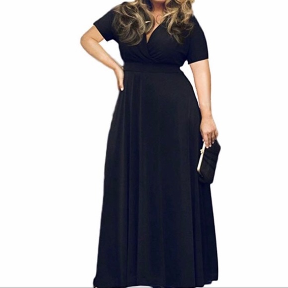 Poseshe Dresses & Skirts - New Plus Black Evening Party Maxi Dress V-neck